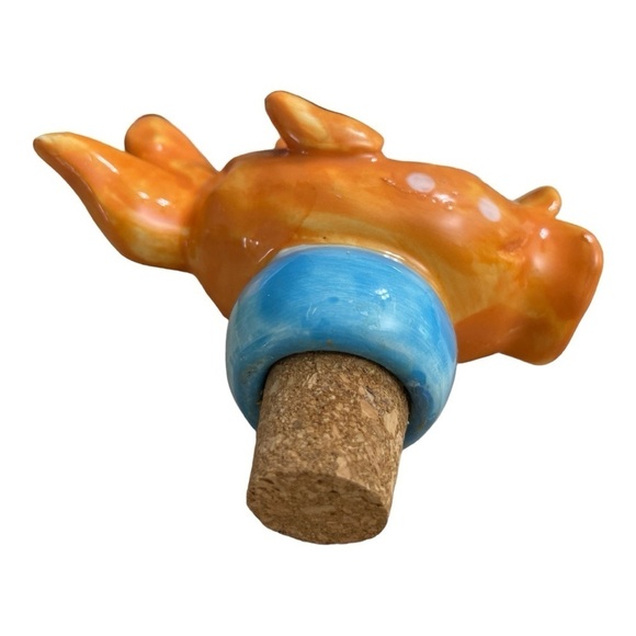 Ceramic Artist Clay Bottle Stopper Beachy Goldfish Whimsical Blue Eyed Polka
Dot - Picture 6 of 11